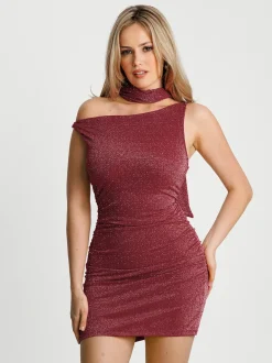 Asymmetric Shoulder Tie Ruched Sculpting Mini Dress