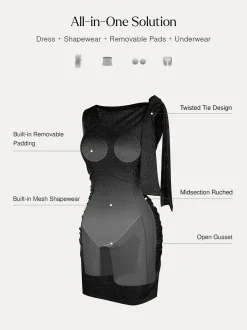 Asymmetric Shoulder Tie Ruched Sculpting Mini Dress