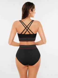Boho Trim High Waist Tummy Control Bikini Set