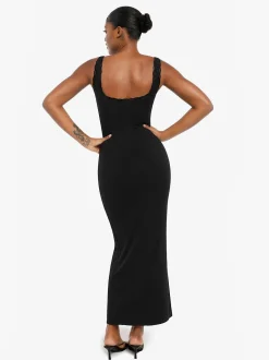 Contouring Shapewear Square Neck Modal Henley Maxi Dress