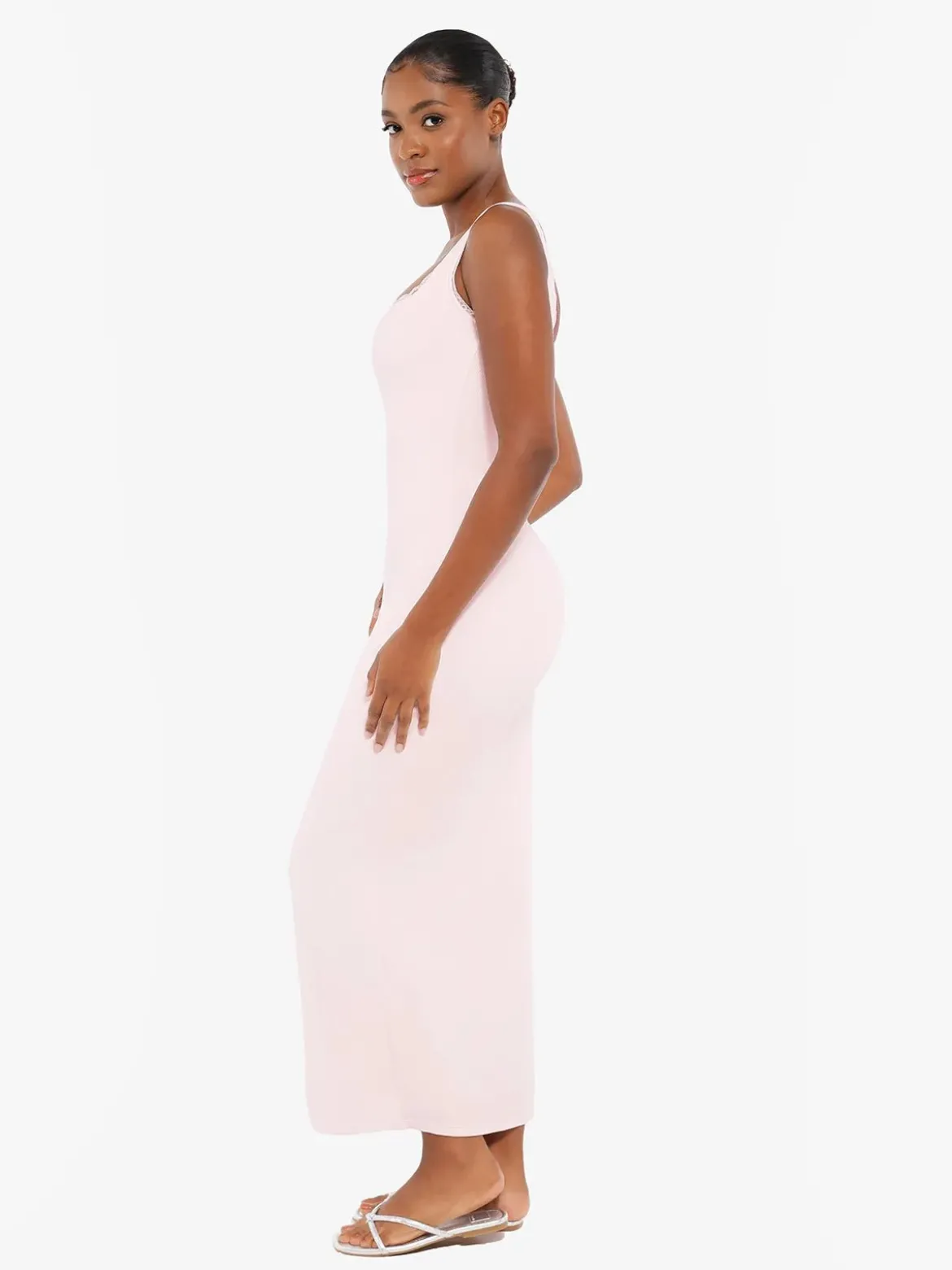 Contouring Shapewear Square Neck Modal Henley Maxi Dress