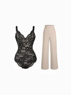 Day To Night Set Solid Sculpting Bodysuit Built-in Shapewear Pants