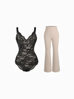 Day To Night Set Solid Sculpting Bodysuit Built-in Shapewear Pants