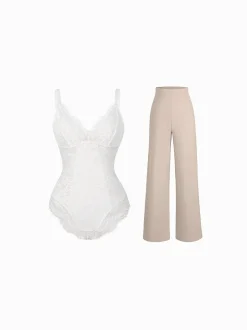 Day To Night Set Solid Sculpting Bodysuit Built-in Shapewear Pants