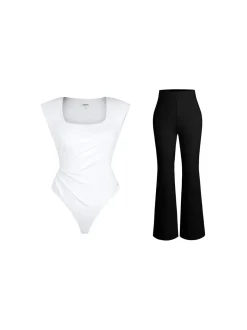 Day To Night Set Solid Sculpting Bodysuit Built-in Shapewear Pants