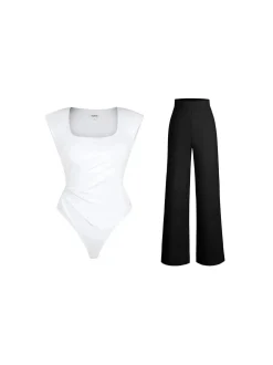 Day To Night Set Solid Sculpting Bodysuit Built-in Shapewear Pants