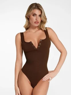 Day To Night Set Square Neck Tank Bodysuit Built-in Shapewear Pants