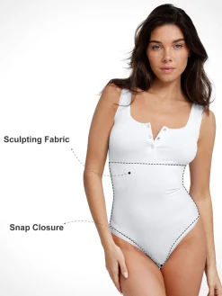 Day To Night Set Square Neck Tank Bodysuit Built-in Shapewear Pants