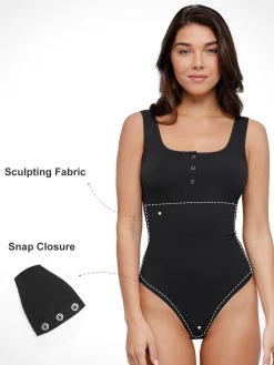 Day To Night Set Square Neck Tank Bodysuit Built-in Shapewear Pants