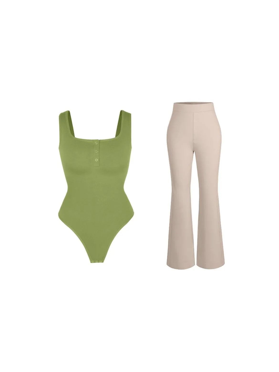 Day To Night Set Square Neck Tank Bodysuit Built-in Shapewear Pants