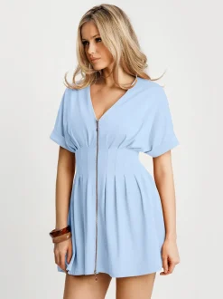 Deep V Zip Front Two-Piece Sculpting Mini Dress