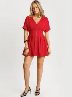 Deep V Zip Front Two-Piece Sculpting Mini Dress