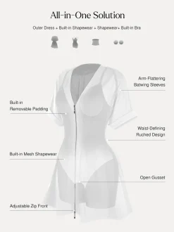 Deep V Zip Front Two-Piece Sculpting Mini Dress