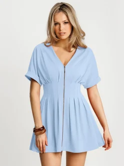Deep V Zip Front Two-Piece Sculpting Mini Dress