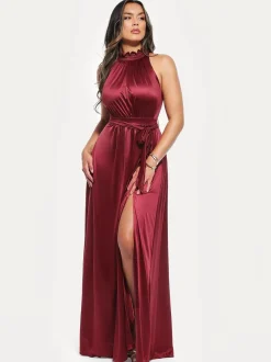 Draped High Neck Sculpting Floral-Print Maxi Dress