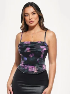 Draped Sculpting Floral-Print Camisole Top