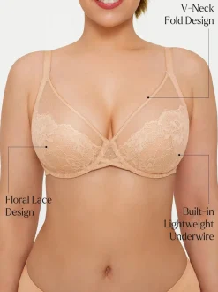 Lightweight Underwire Minimizer Lace Mesh Bra