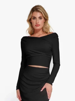 Long-Sleeve Rib Modal Off-the-Shoulder Slimming Crop Top