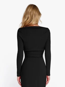 Long-Sleeve Rib Modal Off-the-Shoulder Slimming Crop Top