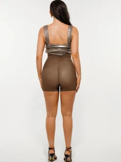 Metallic Off-The Shoulder Ruched Sculpting Tummy Control Mini Dress