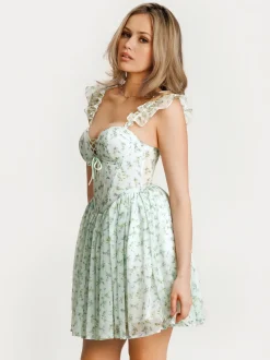 Off-The-Shoulder Sculpting Corset Fit & Flare Mini Dress