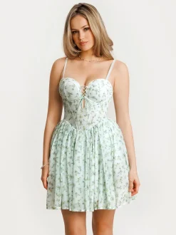 Off-The-Shoulder Sculpting Corset Fit & Flare Mini Dress
