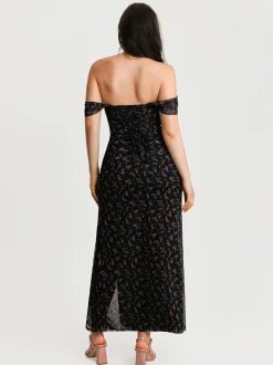 Off-The-Shoulder Sculpting Floral Print Maxi Dress