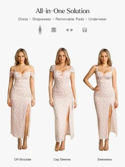 Off-The-Shoulder Sculpting Floral Print Maxi Dress