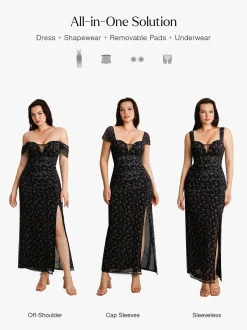 Off-The-Shoulder Sculpting Floral Print Maxi Dress