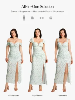 Off-The-Shoulder Sculpting Floral Print Maxi Dress