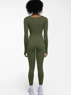 Popilush Ribbed U Neck Built-in Bra Tummy Control Jumpsuit