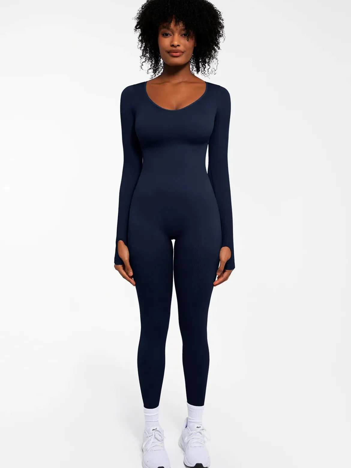 Popilush Ribbed U Neck Built-in Bra Tummy Control Jumpsuit