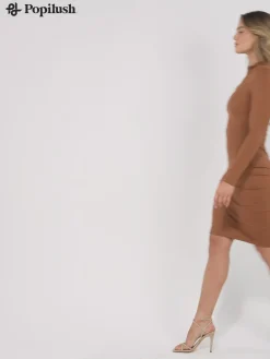 Redtag Thermal Shapewear Long Sleeve Mock Neck Midi Dress