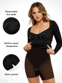 Redtag Thermal Shapewear Long Sleeve Sweetheart Mini Dress