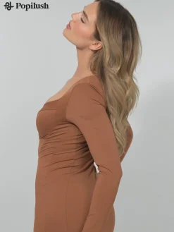 Redtag Thermal Shapewear Long Sleeve Sweetheart Mini Dress
