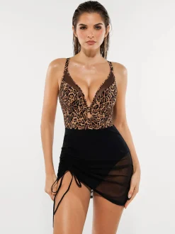 Sculpting Curve Mesh Skirt One-Piece Swimsuit