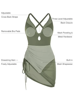 Sculpting Curve Mesh Skirt One-Piece Swimsuit
