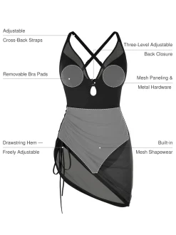 Sculpting Curve Mesh Skirt One-Piece Swimsuit