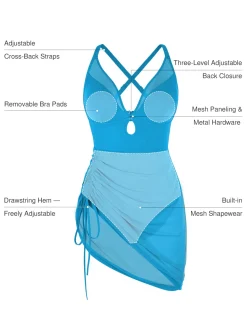 Sculpting Curve Mesh Skirt One-Piece Swimsuit