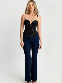 Sculpting Push-Up Lace Floral Boned Convertible Strap Corset Top