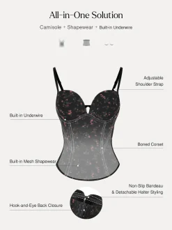 Sculpting Push-Up Lace Floral Boned Convertible Strap Corset Top