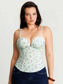 Sculpting Push-Up Lace Floral Boned Convertible Strap Corset Top