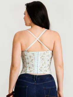 Sculpting Push-Up Lace Floral Boned Convertible Strap Corset Top