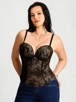 Sculpting Push-Up Lace Floral Boned Convertible Strap Corset Top