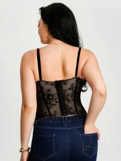 Sculpting Push-Up Lace Floral Boned Convertible Strap Corset Top