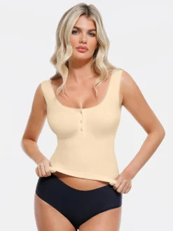 Sculpting Push-Up Square Neck Sleeveless Cami Top with Built-in Bra
