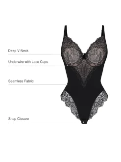 Seamless Lace V-Neck Shapewear Bodysuit