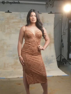 Shapewear All-Lace Hourglass Corset Side Slit Midi Dress