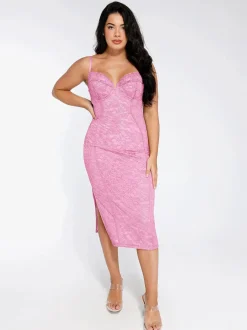 Shapewear All-Lace Hourglass Corset Side Slit Midi Dress