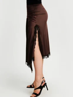 Shapewear Asymmetric Ruched Lace Midi Skirt